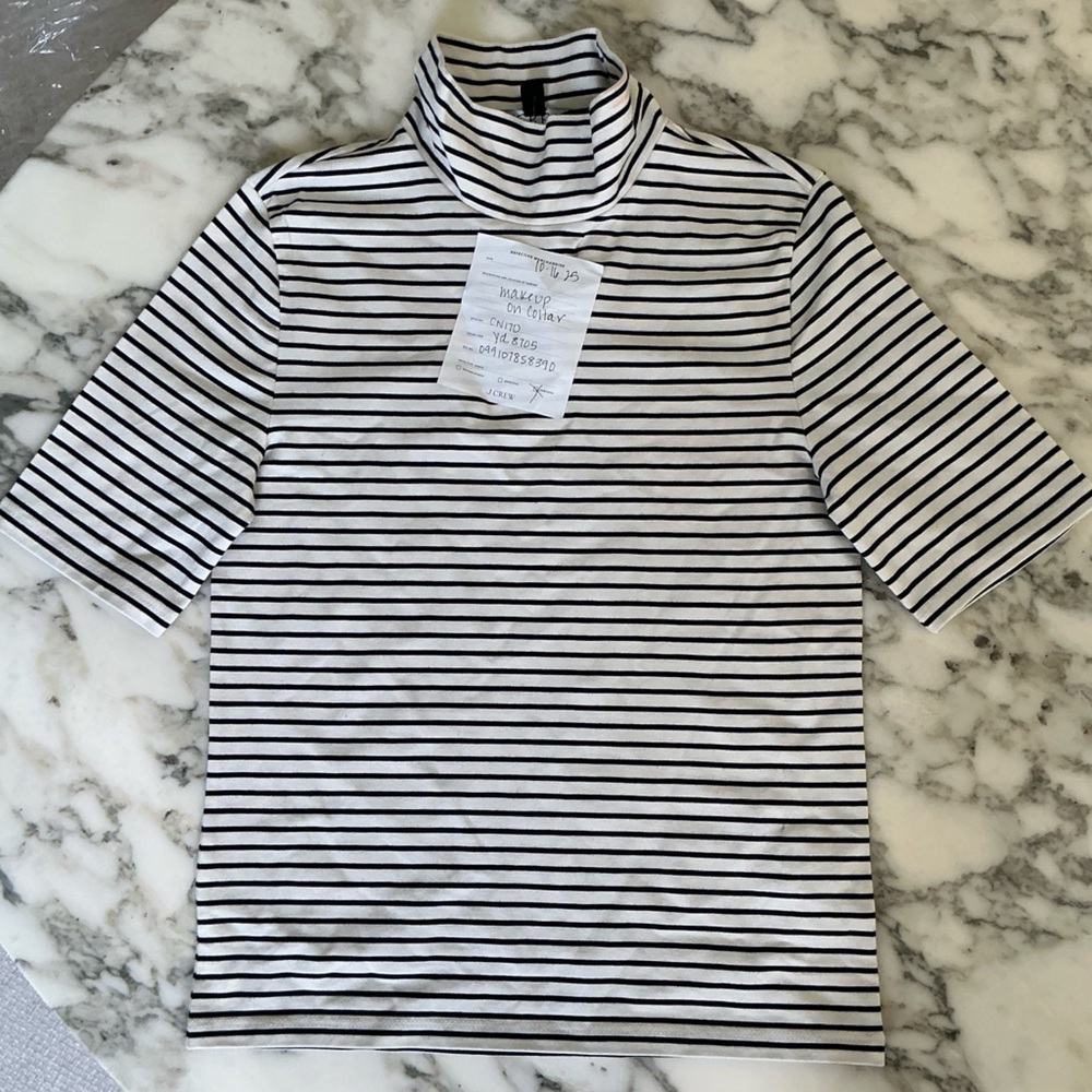 NWT J. Crew Stretch cotton-blend elbow-sleeve mockneck T-shirt S MAKEUP COLLAR - Picture 6 of 11